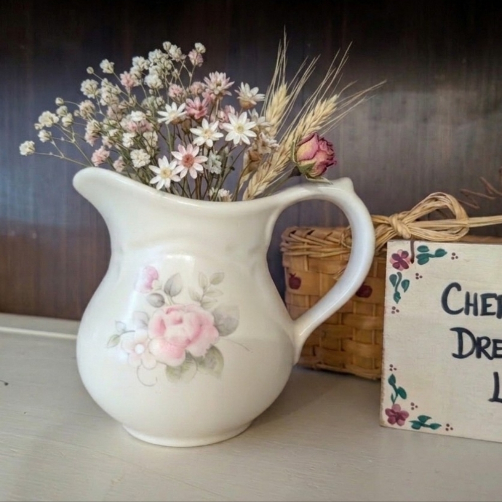 Vintage Pfaltzgraff Tea Rose Creamer - Sculpted Stoneware